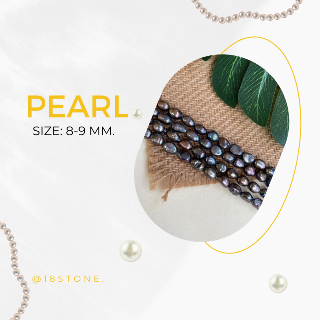 ไข่มุกน้ำจืดธรรมชาติทำเครื่องประดับ - (Fresh Water Pearl) - 8-9mm - Rice - ย้อมสี Peacock