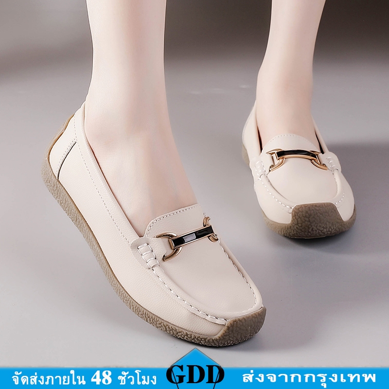 รองเท้าหนังนุ่มแฟชั่น พื้นหนา ส้นแบน แบบสวม ไซส์ใหญ่พิเศษ