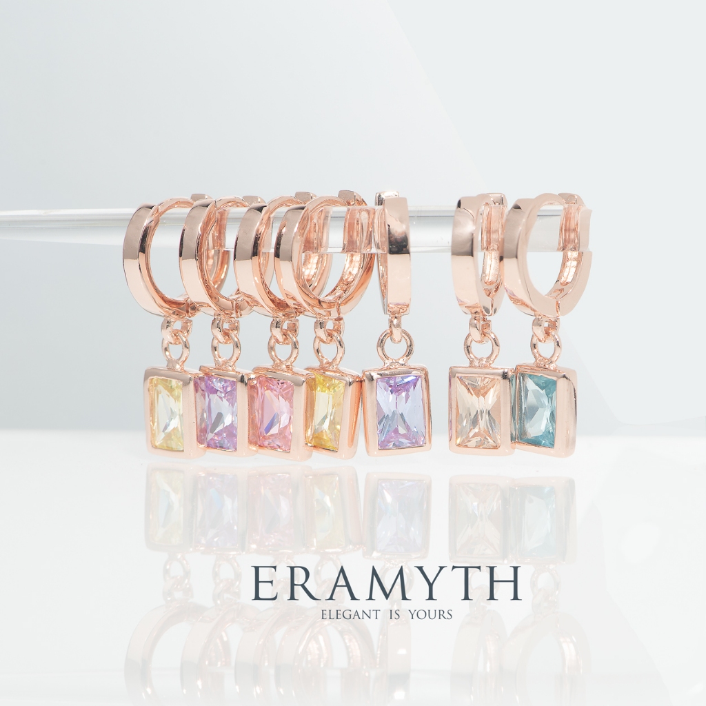 Eramyth : ต่างหู ห่วง ห้อย เงินแท้92.5 ขนาด21mm เพชรCZ ชุบสีโรสโกล์ SH-0241 (พร้อมส่ง,มีหน้าร้านค่ะ)