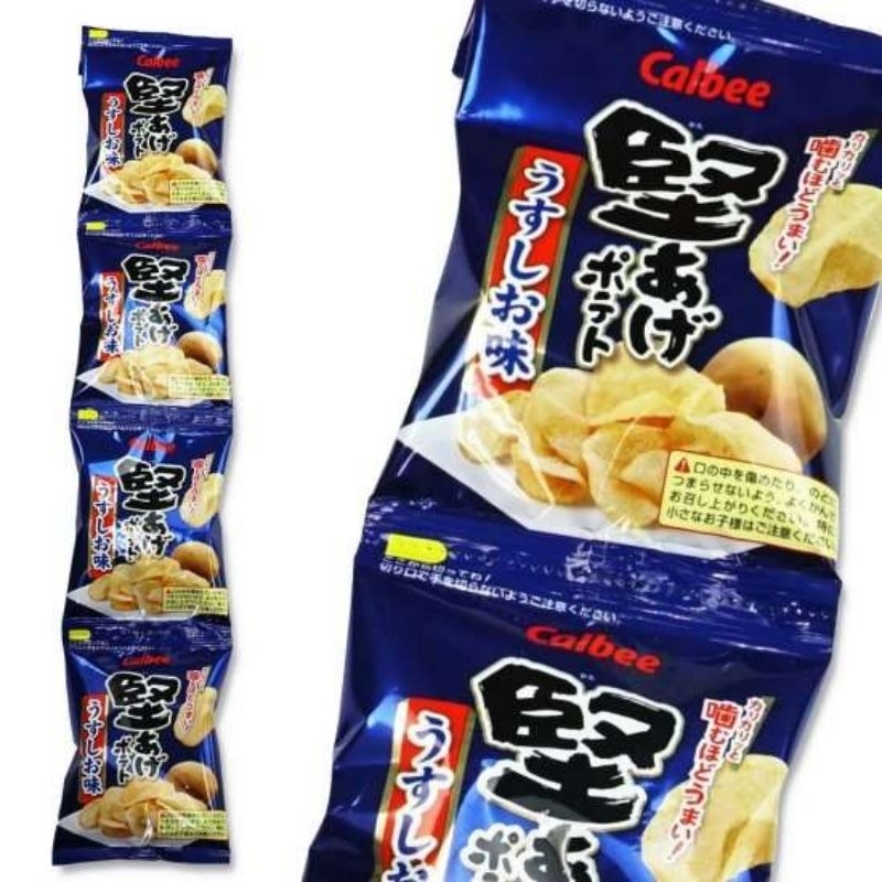 [ยกแถว 4 ซอง] Calbee Kataage Potato Chips คาลบี้ มันฝรั่งทอดกรอบ สาหร่ายทะเลและโบนิโตอูมามิ มันฝรั่ง (สีน้ำเงินแถว4)