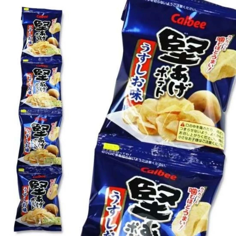 [ยกแถว 4 ซอง] Calbee Kataage Potato Chips คาลบี้ มันฝรั่งทอดกรอบ สาหร่ายทะเลและโบนิโตอูมามิ มันฝรั่ง (สีน้ำเงินแถว4)