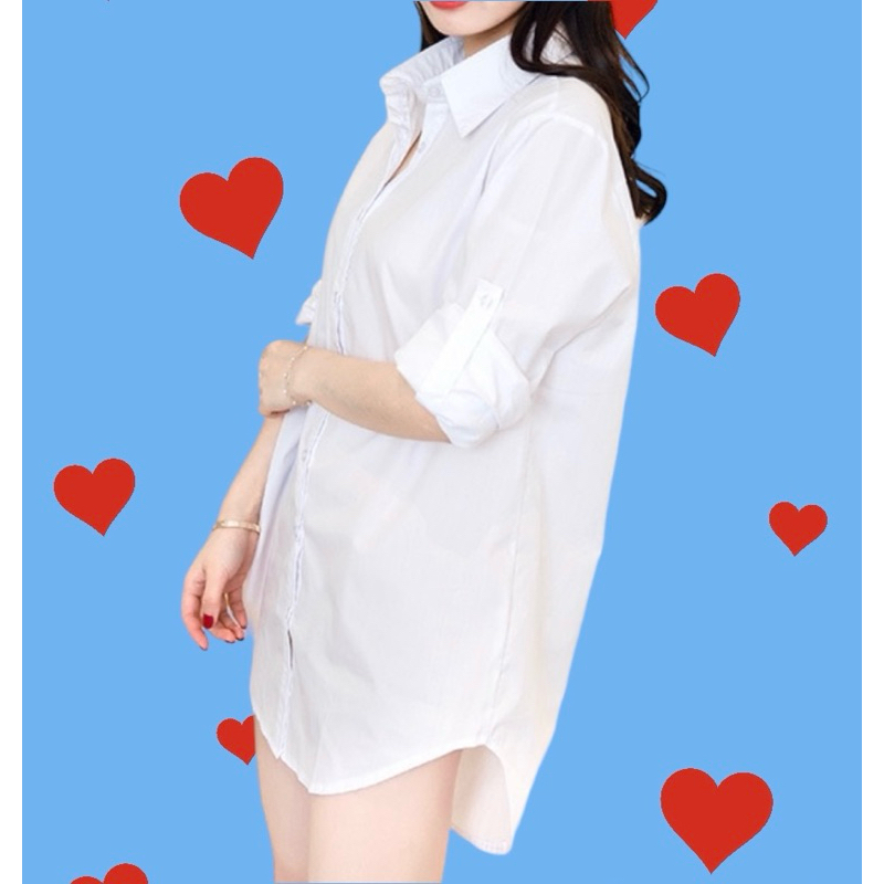 เสื้อเชิ้ตแฟชั่นผู้หญิง สีขาว ใส่ทำงาน ใส่เที่ยว ทรงฟรีไซส์