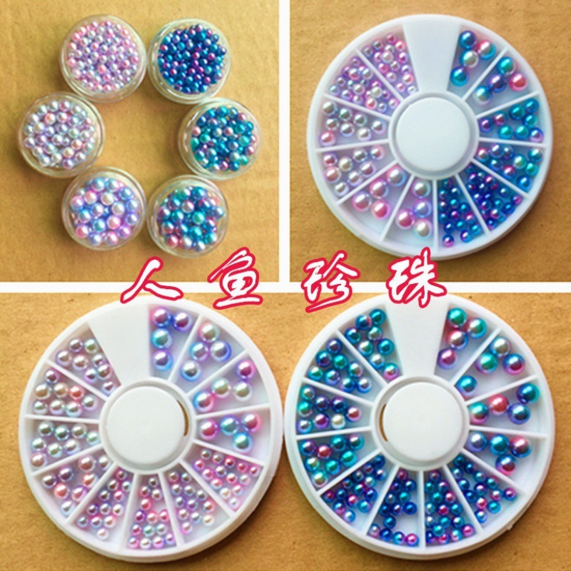 B003 มุกตกแต่งเมอร์เมดไล่ระดับสี เม็ดตกแต่ง ลูกปัดตกแต่ง  มุกตกแต่ง ชนิดไม่มีรู  DIY อุปกรณ์ DIY (กล่องกลม) ส่งจากไทย