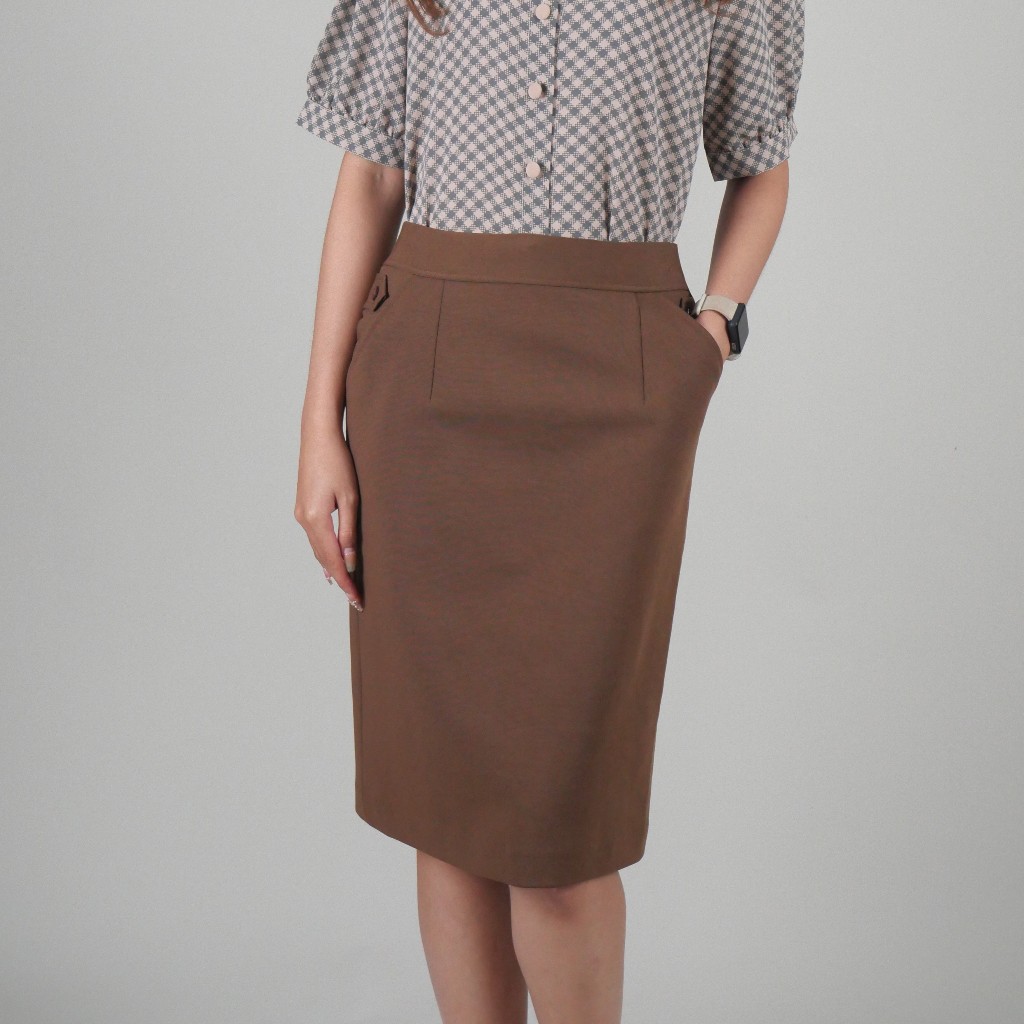 กระโปรงทรงตรง ธนู ผ้าโรเชฟ มีซับใน ยาว 24 นิ้ว ไซส์ S,M,L,XL,2XL,3XL,4XL,5XL,6XL bykkskirt