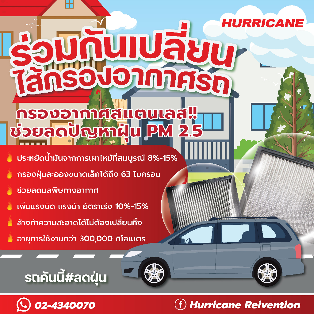 HURRICANE กรองเปลือยผ้าแดง & สแตนเลส ( ฐาน 6