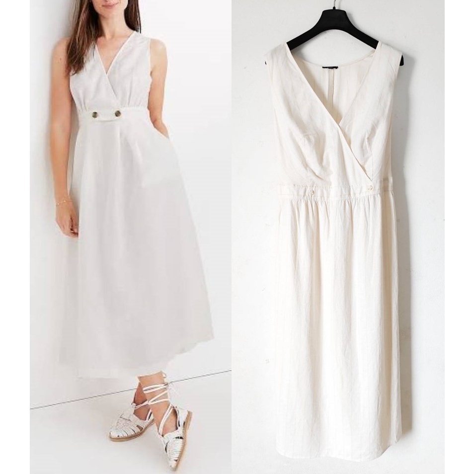 Kiabi Linen Sleeveless Dress เดรสแขนกุด อกป้ายเย็บติด เอวยางยืดด้านหลัง ผ้าฝ้ายผสมลินิน ทรงสวย สีครี