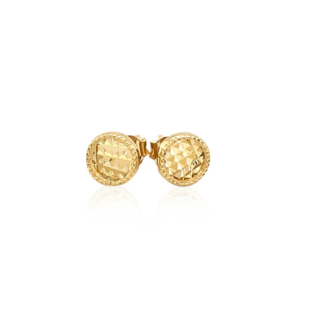 Nathalias NY  ต่างหูวงกลม ทอง14k.  14k Yellow Gold Textured Circle Post Earrings