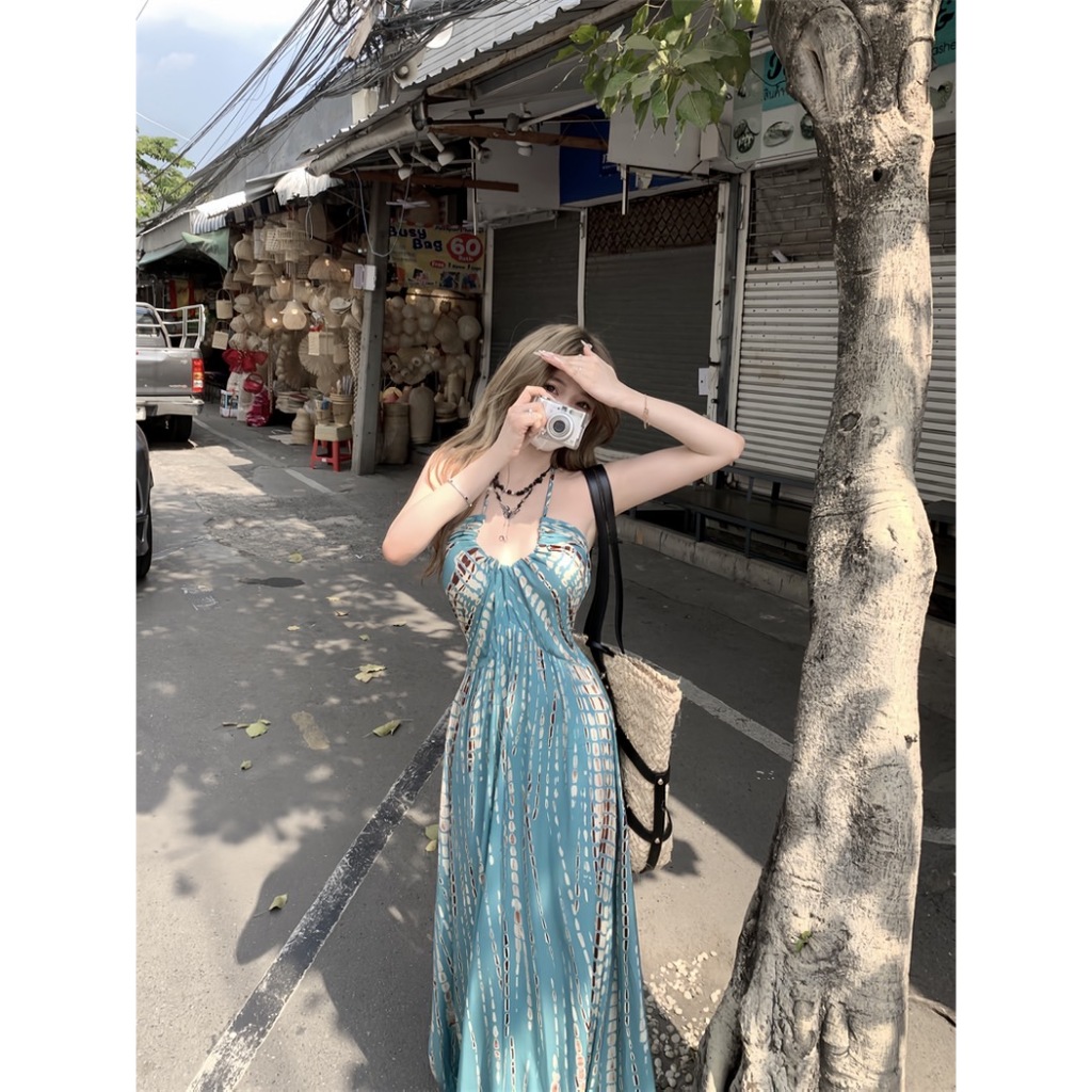 พร้อมส่ง ชุดเดรสยาว สายมัดคอ สไตล์โบฮีเมียน ใส่สบาย รูปที่ 5