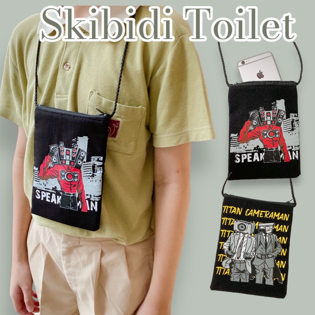 พร้อมส่ง กระเป๋าผ้าคล้องคอเด็ก กระเป๋าใส่มือถือ SKIBIDI TOILET