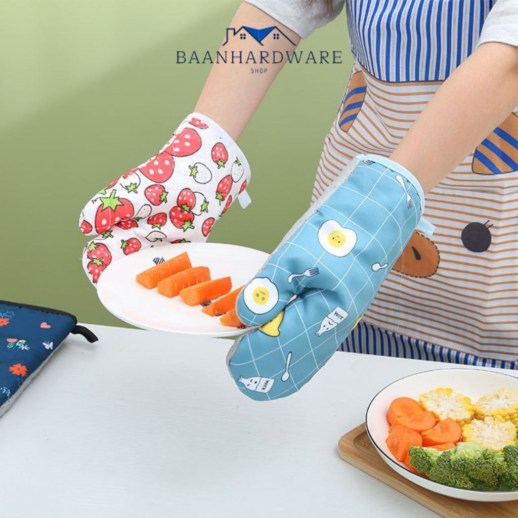 BAANHARDWARE ถุงมือกันความร้อน อุ่นไมโครเวฟ กันลื่นสําหรับเตาอบไมโครเวฟ 1 ชิ้น (คละลาย) KN-E010
