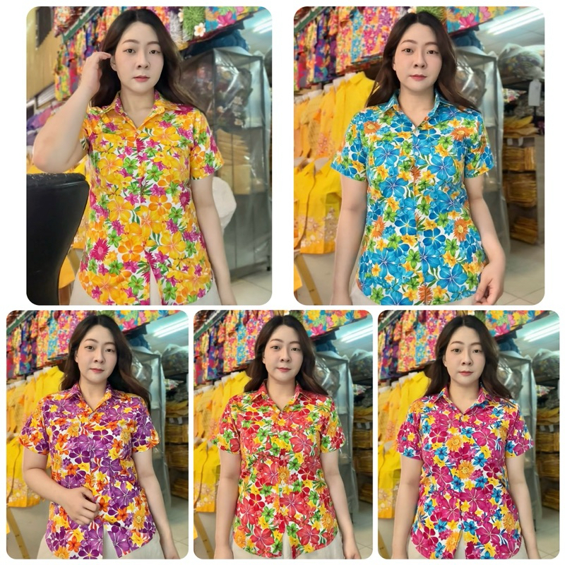 เสื้อลายดอก T8 ผ้าคัตตอน สีไม่ตก ไม่หด มีทรงตรง เข้ารูป ไม่ร้อน ไซสืใหญ่