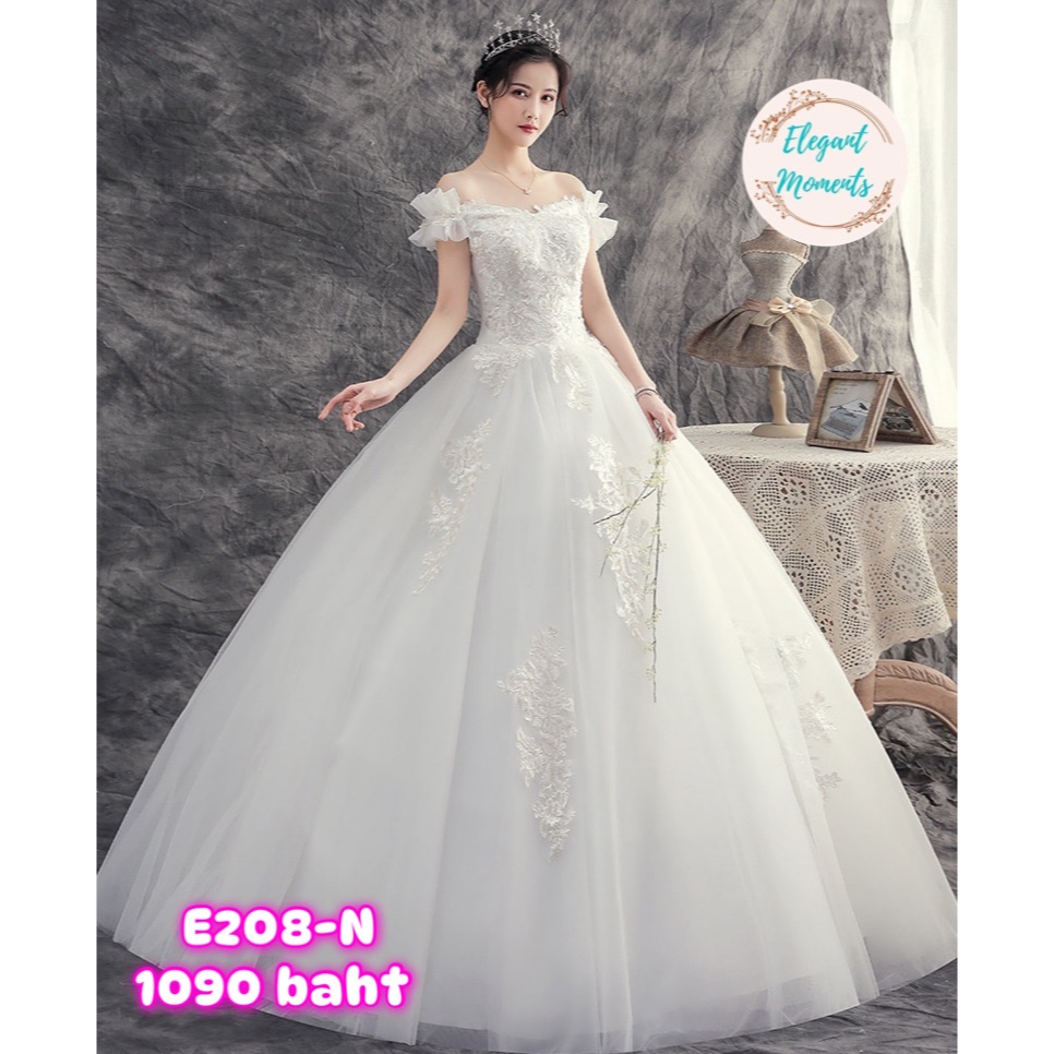 พร้อมส่งจากไทย รหัส E208-N ชุดแต่งงาน ชุดเจ้าสาว ชุดถ่ายพรีเวดดิ้ง ชุดafter party ชุดงานหมั้น เดรสยาว เดรสมินิมอล