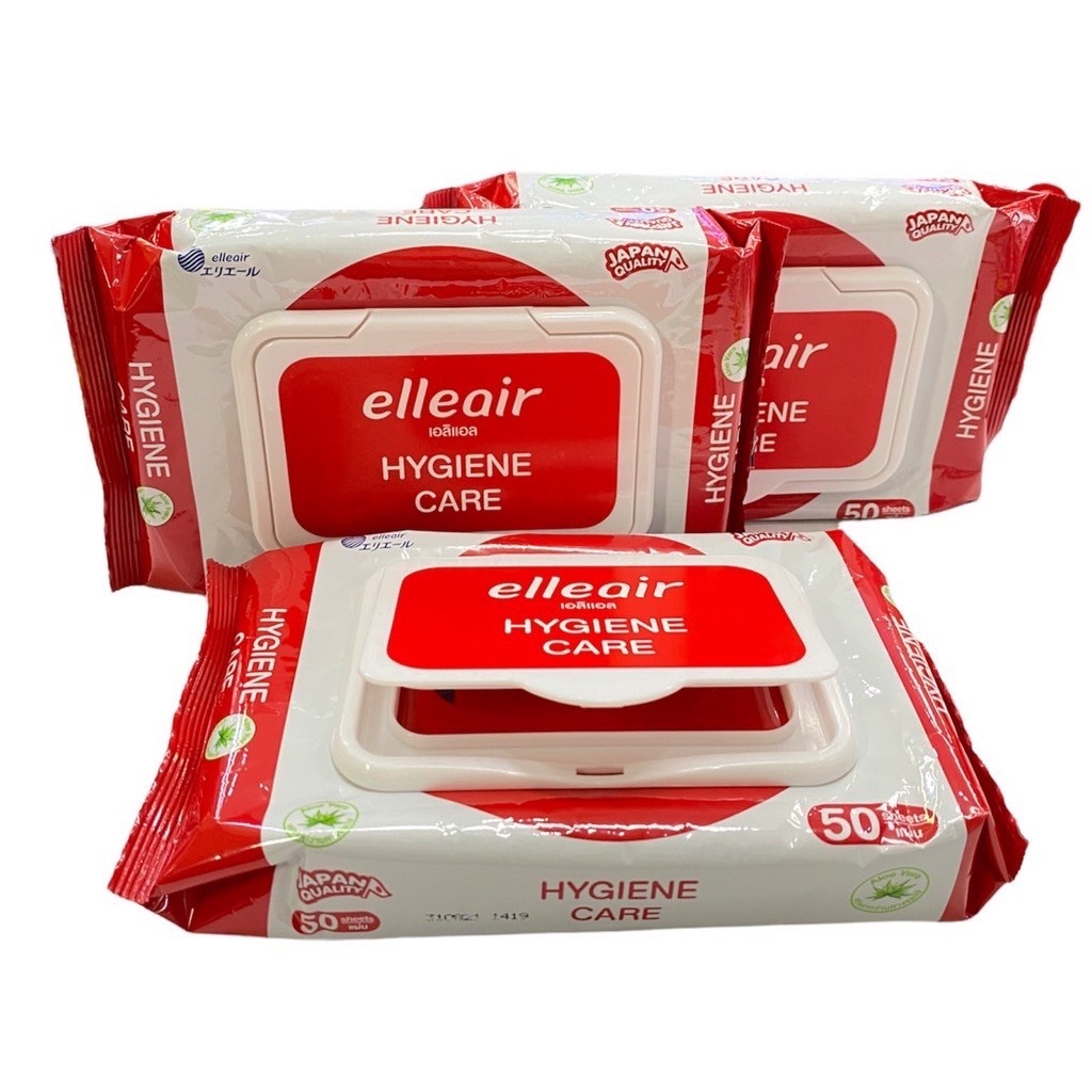 Elleair เอลิแอล ไฮยีนส์ แคร์ ทิชชู่เปียกแอลกอฮอล์ 50 แผ่น แพ็ค 3 ห่อ