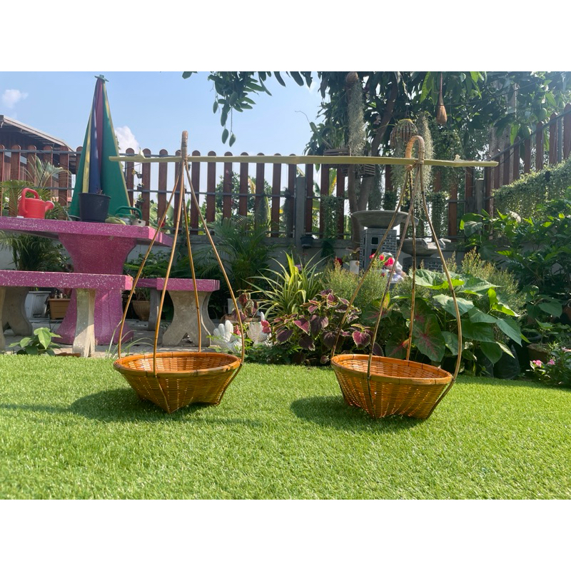 หาบ ใส่ เหรียญ โปรยทาน หาบกระจาด หาบเหรียญ โปรยทาน ขนาดเล็ก กว้าง 12 นิ้ว พร้อมไม้คานหัวตัด