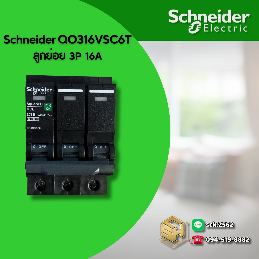 Schneider เซอร์กิตเบรกเกอร์ ลูกย่อย QOvs ชนิด 3 โพล ขนาด 16-63A