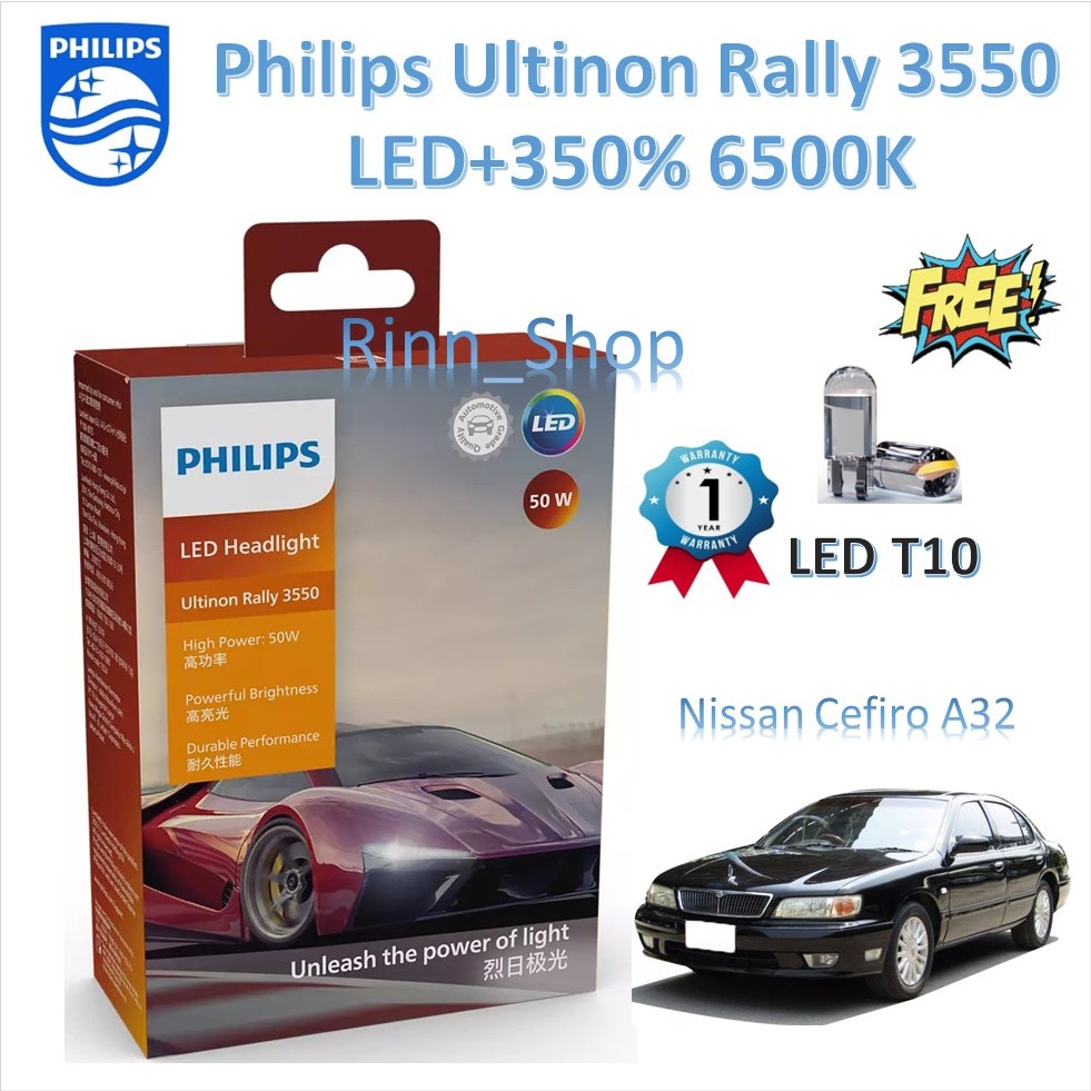 Philips หลอดไฟหน้ารถยนต์ Ultinon Rally 3550 LED 50W 8000/5200lm Nissan Cefiro A32 แถมฟรี LED T10