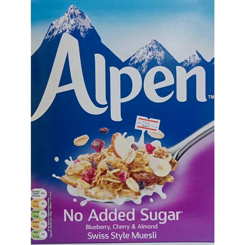 ALPEN Blueberry - Cherry - Almond * NO ADDED SUGAR * Swiss Style Muesli 550g