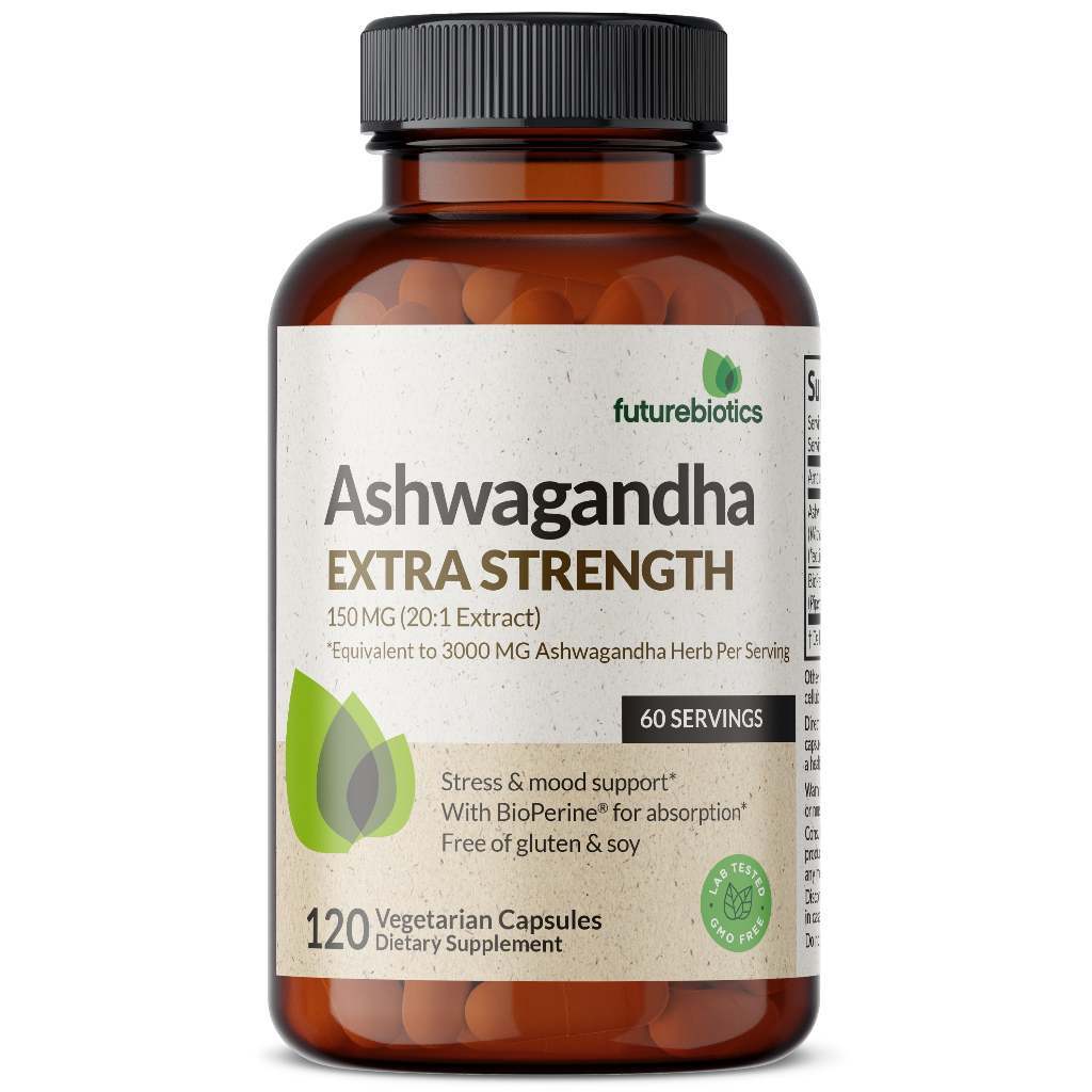 Futurebiotics Ashwagandha Extra Strength Stress &amp; Mood Support with BioPerine - Non GMO Formula 120 Capsules (No.3523)