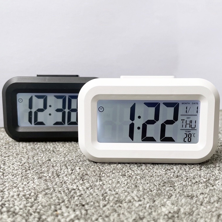 นาฬิกาดิจิตอล นาฬิกาปลุก LCD อัจฉริยะ นาฬิกาตั้งโต๊ะพร้อม อุณหภูมิ เลื่อนปลุก ปฏิทิน ไฟพื้นหลัง นาฬิกาปลุกปิดเสียงหน้าจอ - รูปที่ 6