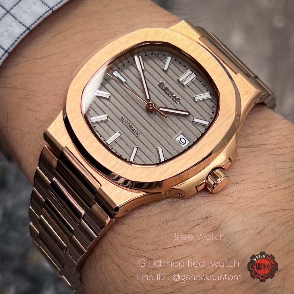 Seiko Mod นอติลุส Style Rosegold Grey Dial NH35 Automatic Movement