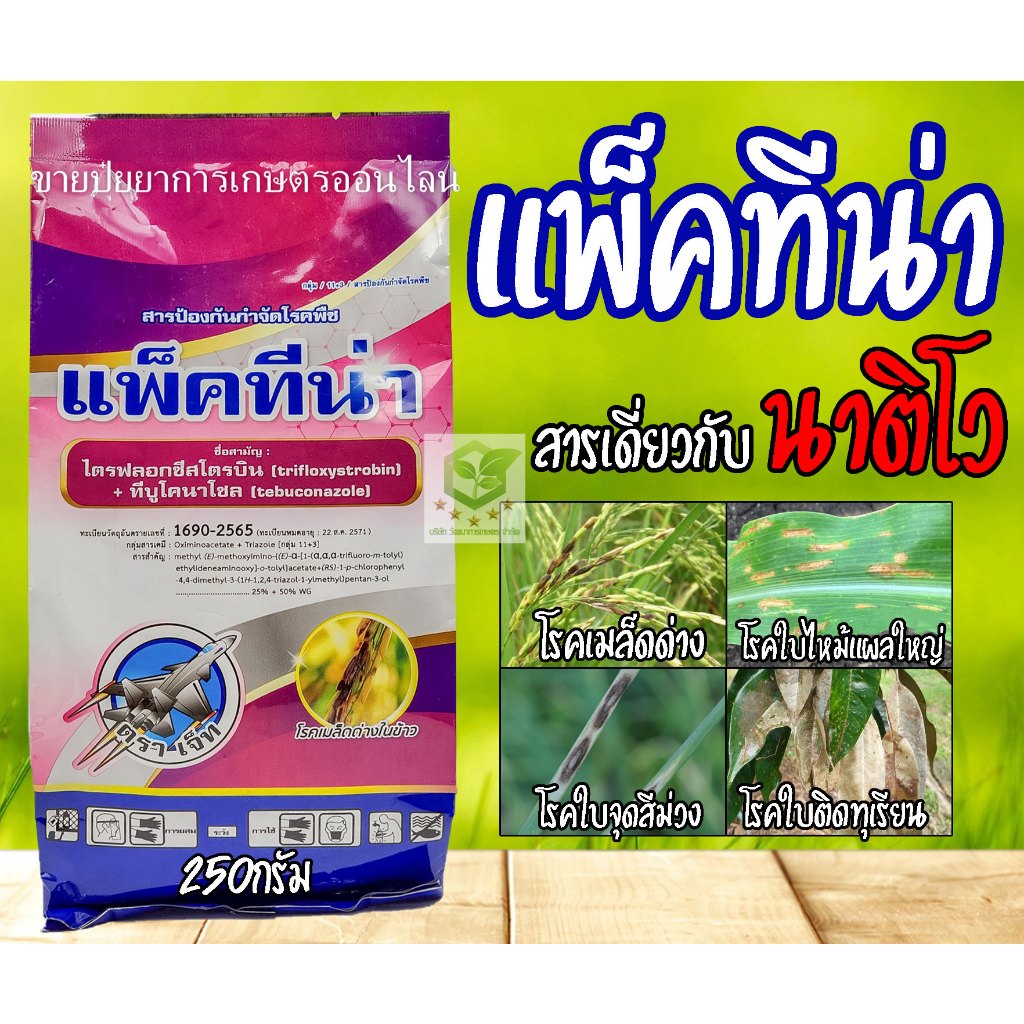 แพ็คทีน่า 250 กรัม สารเดียวกับ นาติโว ทีบูโคนาโซล + ไตรฟลอกซีสโตรบิน สารป้องกันและกำจัดเชื้อรา นา ไม้ผล ผัก ข้าวโพด