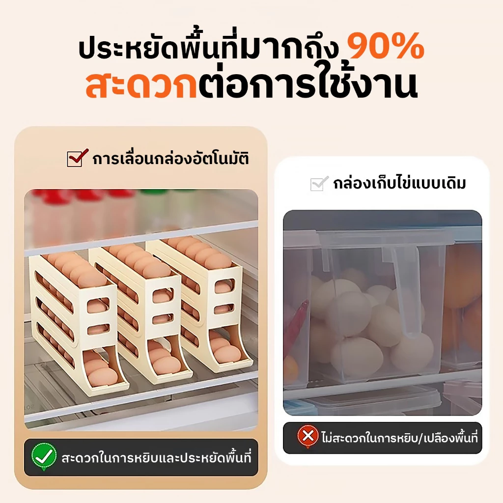 กล่องเก็บไข่แบบเลื่อน ชั้นเก็บไข่ 4ชั้น บรรจุได้สูงสุด30ฟอง เลื่อนเองอัตโนมัติ วางในตู้เย็นได้ thumbnail 8