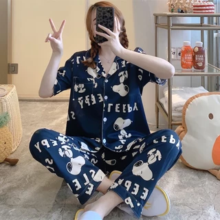 ชุดนอนคอปก ชุดนอนผู้หญิง ชุดนอนแขนสั้นขายาว ชุดนอนลายการ์ตูน ผ้าคอตตอน ชุดนอนน่ารัก งานใส่สบาย ผ้านิ่มมาก FL