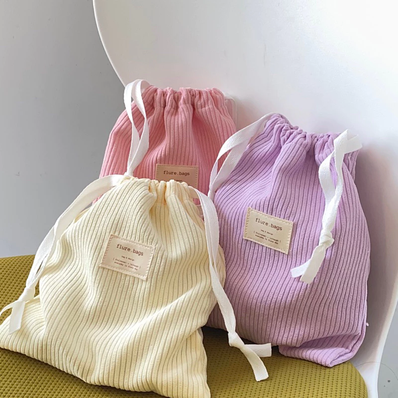 ถุงผ้าหูรูดสีพาสเทลน่ารักๆ สไตล์เกาหลี ใส่ของใช้จุกจิก รุ่นpastel angle