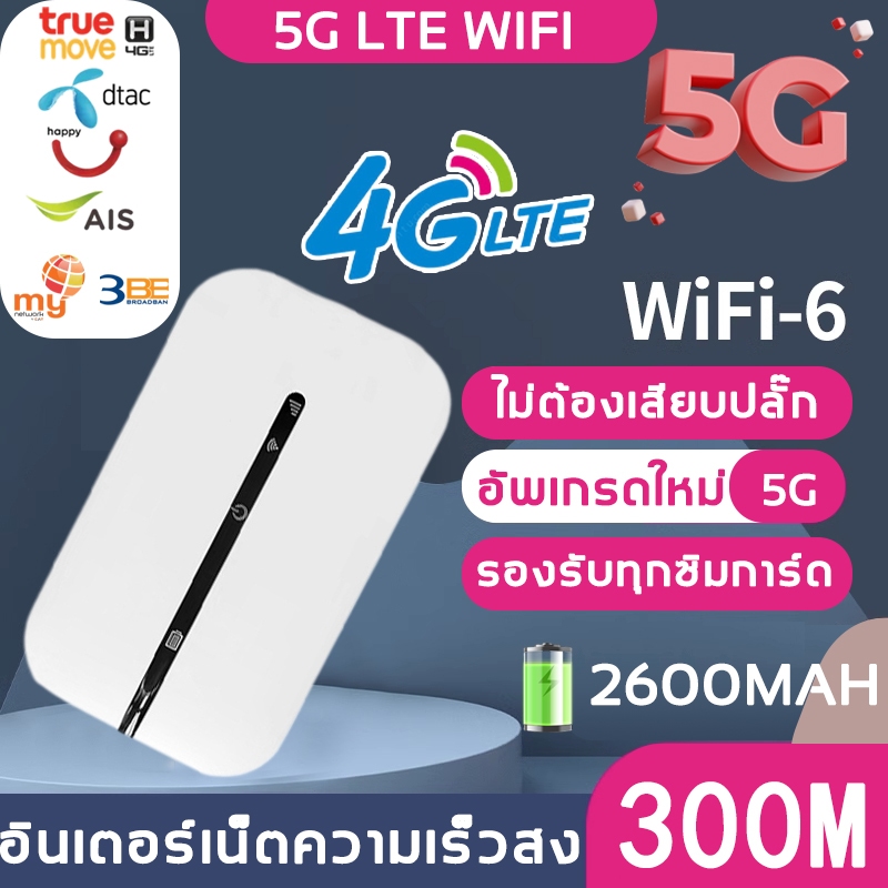 pocket wifi 5g พกพาสะดวก 4G/5G Pocket WiFi 150Mbps รองรับ 4G 5GWiFi ไวไฟพกพา รองรับซิมการ์ด AIS DTAC NT TOT TRUE สีขาว