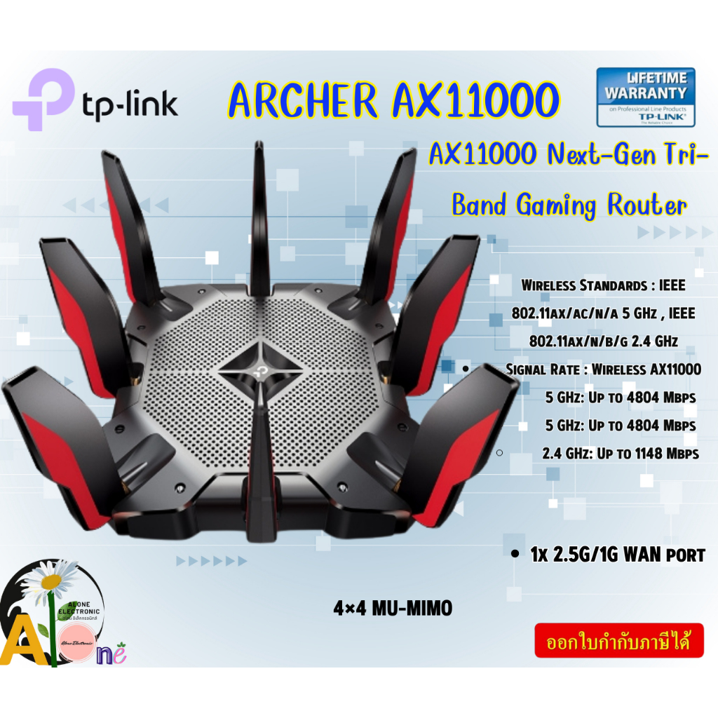 TP-LINK เร้าเตอร์ (ARCHER AX11000) Wireless AX11000 Tri-Band Gigabit 5 GHz: Up to 4804 Mbps รับประกันLT