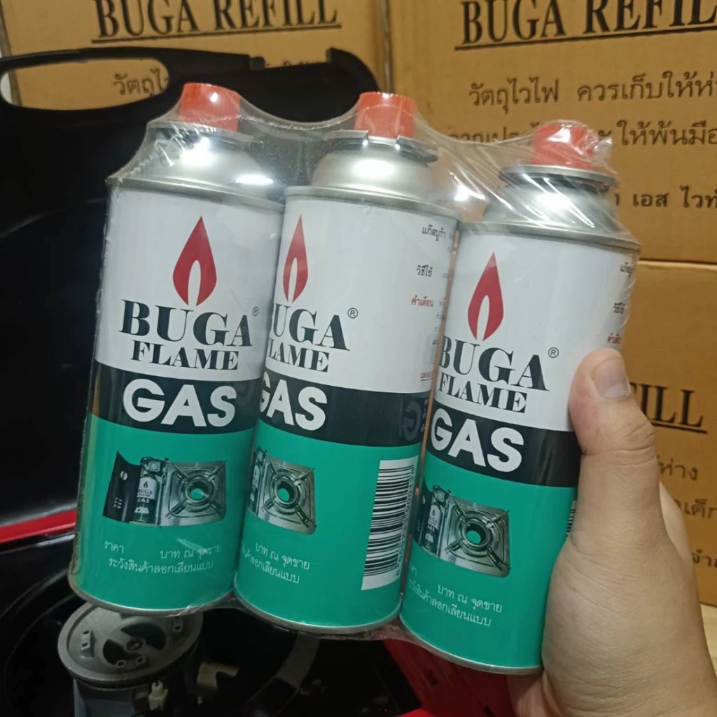 ส่งฟรี ✨ แก๊สกระป๋องสำหรับเตาปิคนิค Buga Gas ขวดใหญ่ 355กรัม แพ็ค 3 กระป๋องแก๊สพกพา ตั้งแคมป์ เดินป่า ทำอาหาร เด็กหอ