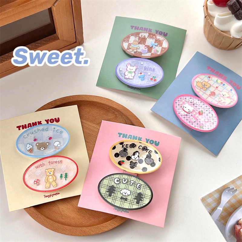 Cute 252 กิ๊บติดผม กิ๊บหนีบผมการ์ตูนวงรีสีหวาน 2 ชิ้น/แพ็ค