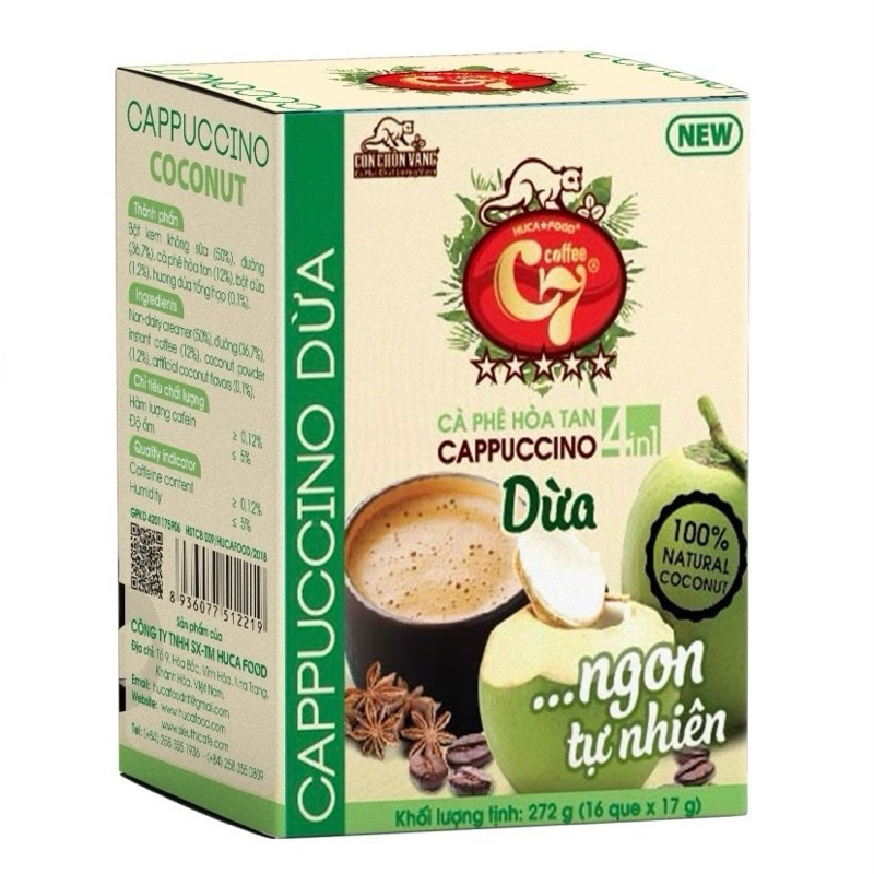 [ถูกสุด]  Cappuccino กาแฟC7 4in1 กาแฟมะพร้าว (17กรัม*16ซอง) กาแฟเวียดนาม ของแท้ 100%