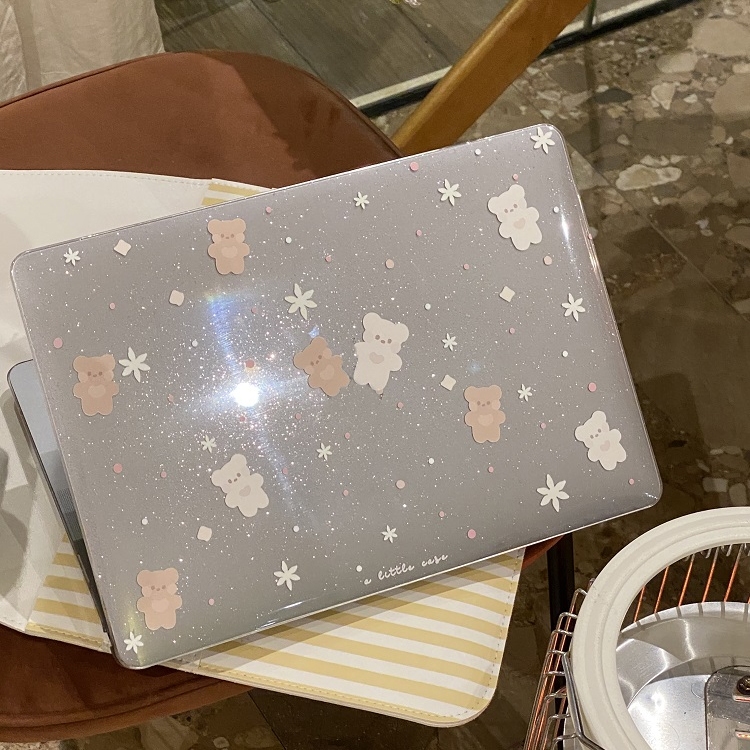 พร้อมส่ง สำหรับแมคบุ๊ค Case กันรอย กันกระแทก หมีเกล็ดหิมะ (แบบกลิตเตอร์)forAir13/Pro13 A2338 Air15 A2941 เคส MacBook M1
