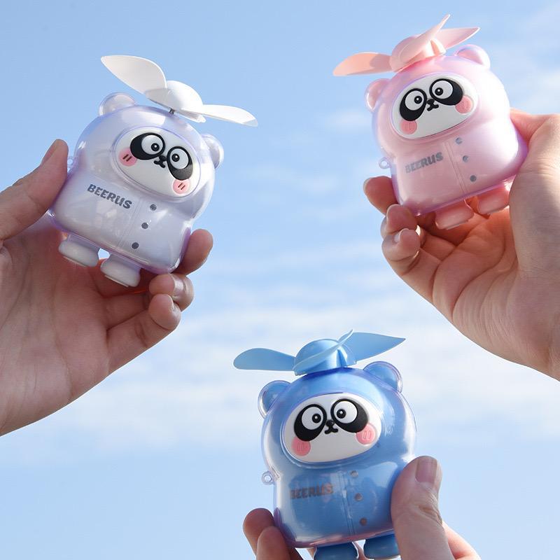 พัดลมมือถือ ขนาดเล็ก รูปแพนด้า ใบพัด แบบพกพา ชาร์จ USB สําหรับเครื่องบิน วันหยุด
