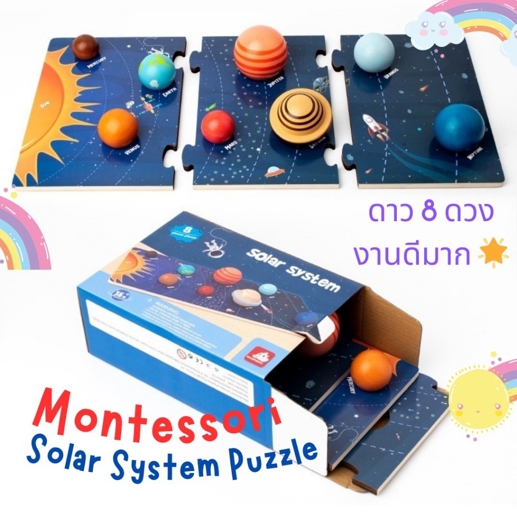 ฟรี!การ์ด 9 ใบ Solar System Puzzle พร้อมรายละเอียด 2 ภาษากระดานไม้จิ๊กซอว์ระบบสุริยะจักรวาล