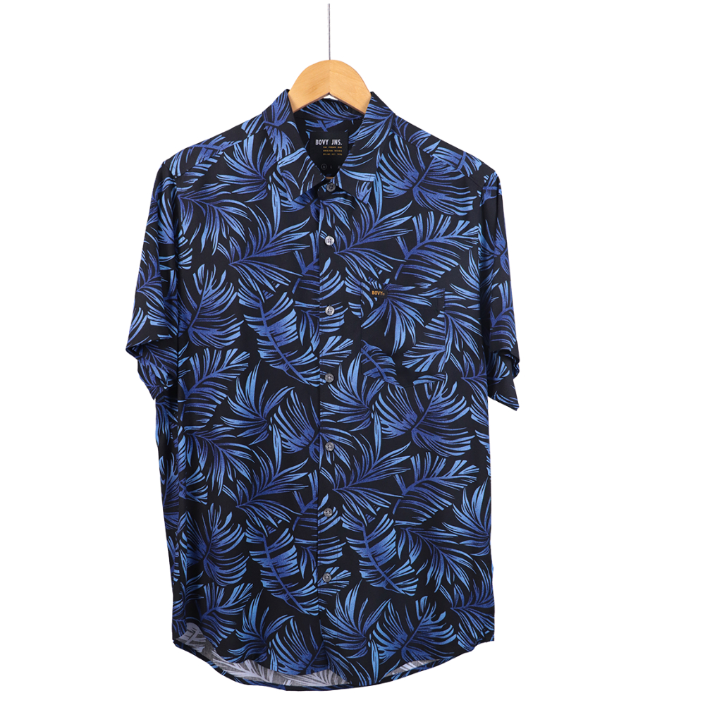 ิBOVY PREMIUM-RAYON  SHIRT-เสื้อเชิ้ตสปันเรยองสีฟ้าลายใบไม้BAS11273