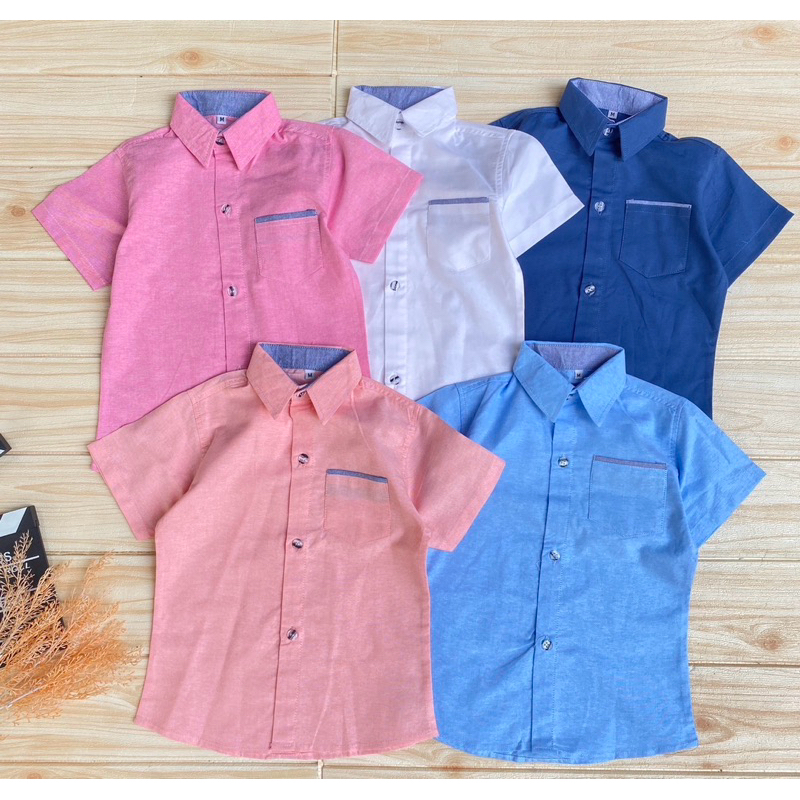 เสื้อเชิ้ตเด็กแขนสั้นสีพื้นพร้อมส่ง