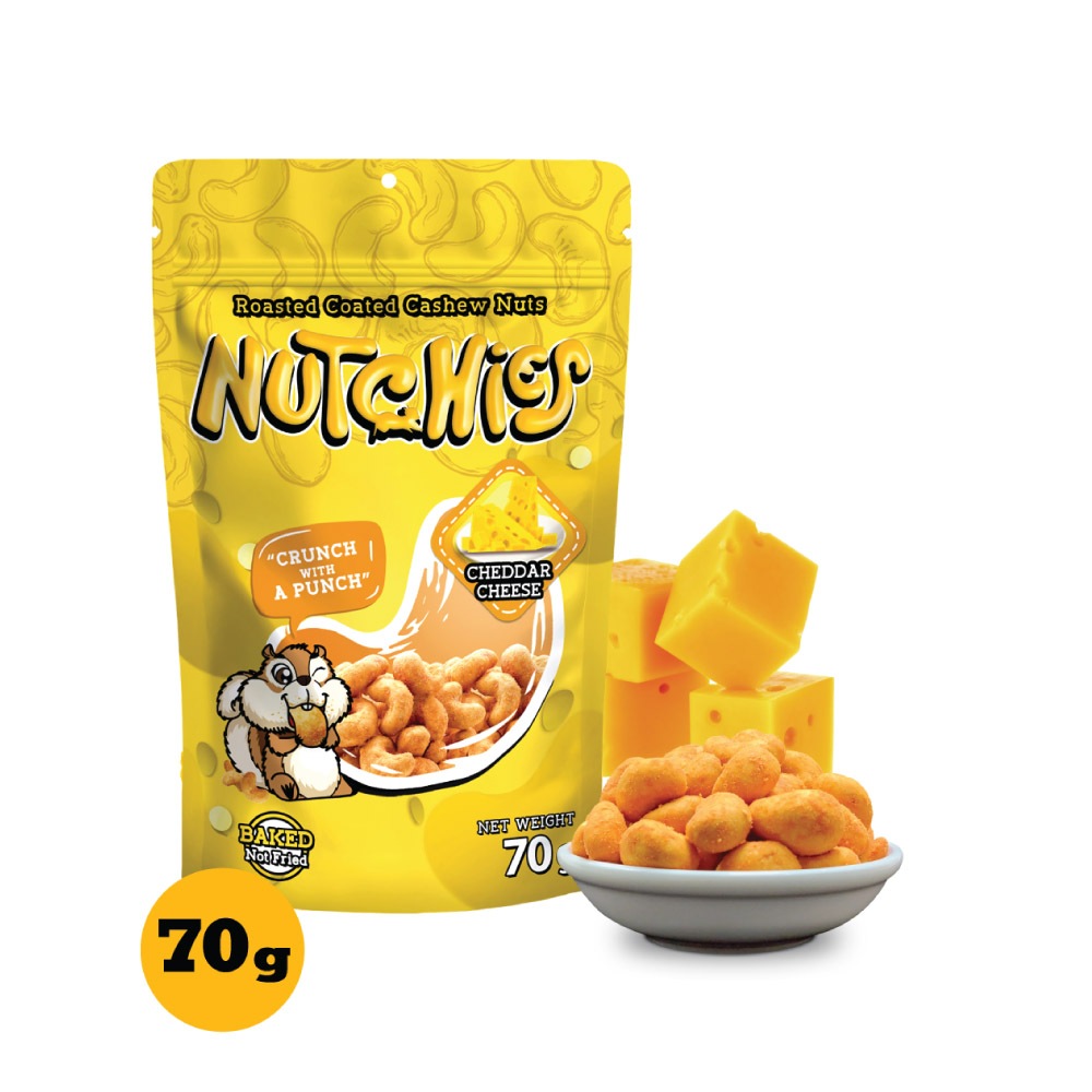 Nutchies เม็ดมะม่วงหิมพานต์ อบกรอบ (รสเชดดาร์ชีส) Cashew Nuts Cheddar Cheese 70g.