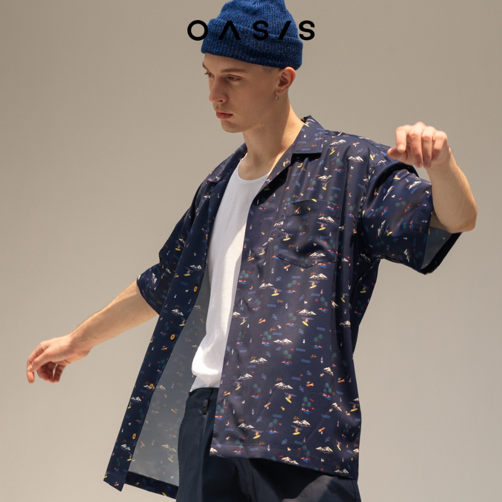 OASIS เสื้อฮาวาย ผู้ชาย รุ่น MWSOH-4493V เสื้อเชิ้ตฮาวาย แขนสั้น เสื้องสงกรานต์ เนื้อผ้าเย็นสบาย
