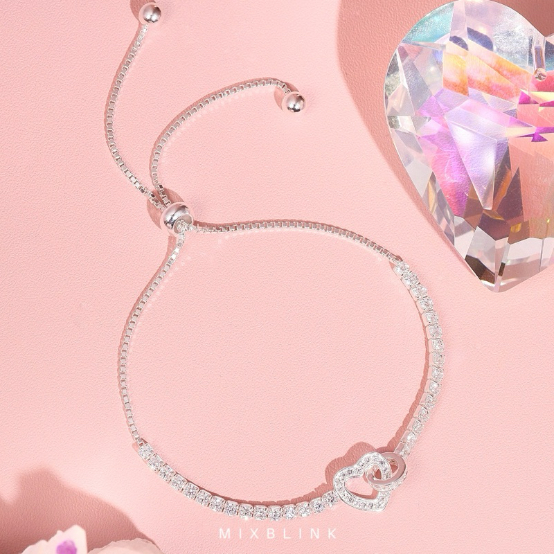 สร้อยข้อมือ เงินแท้ 92.5% ส่งฟรี EMS ♡ รุ่น Behina ♡ - ( #K17 ) หัวใจ เพชร กำไล สายรูด แบบรูด MixBlink