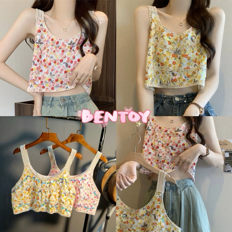 bentoy(H108)สายเดี่ยวงานผ้า ลายซัมเมอร์ สีสดใส แมทส์กับเสื้อเชิ้ตก็ได้ ใส่เดี่ยวก็สวย