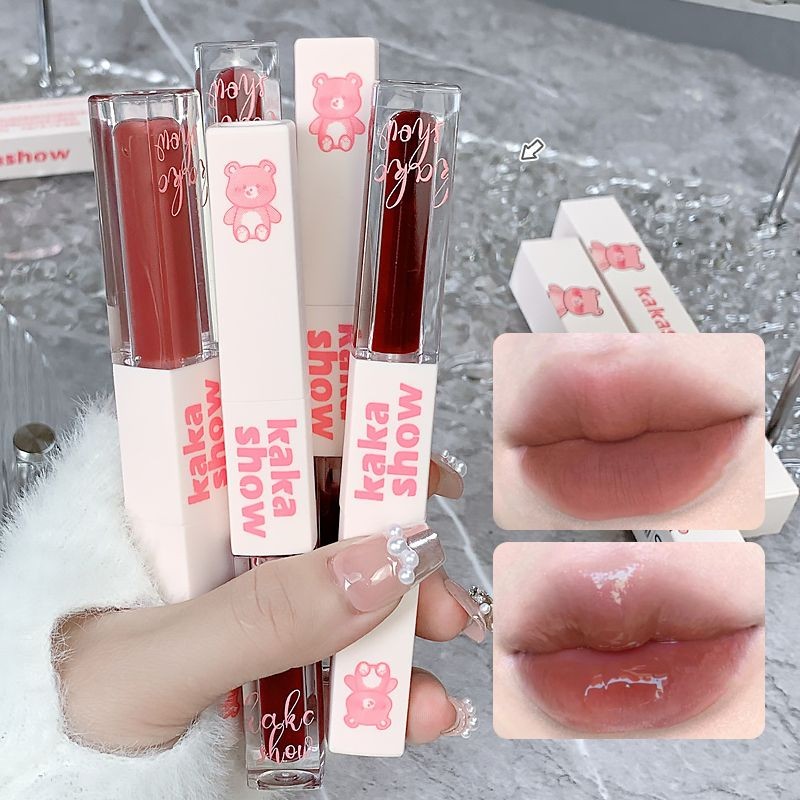 Kakashow ลิปสติก สองหัว 2in1 ลิปกลอส ลิปแมท เคลือบริมฝีปาก ดูอวบอิ่ม สีสวย พกพาง่าย สําหรับนักเรียน