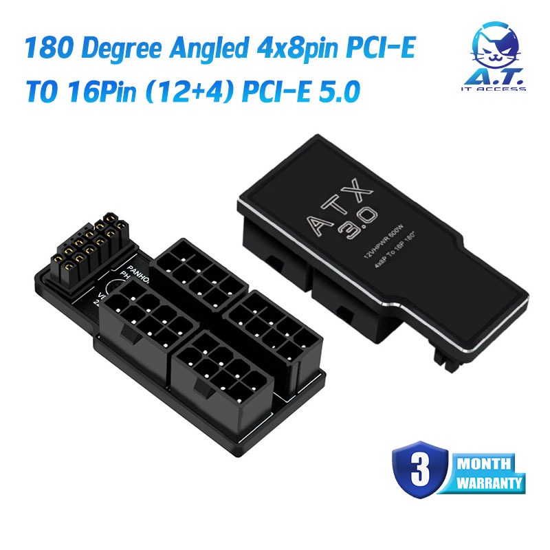 180 Degree Angled 4x8pin PCI-e to 16Pin(12+4) PCI-e 5.0 ATX3.0 12VHPWR 600W Connectors