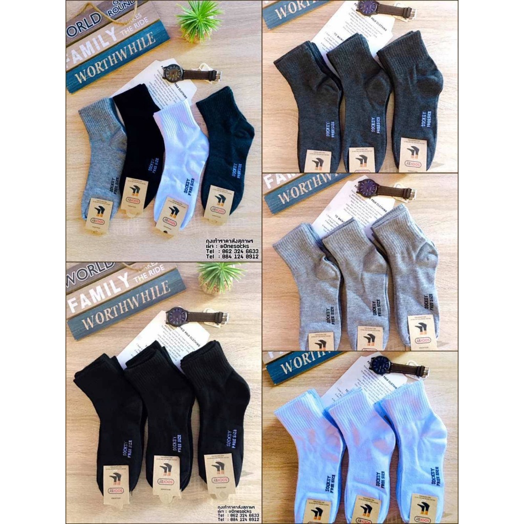 แพ็ค 12 คู่  และ แพ็ค 6 คู่ ถุงเท้า Socksy ข้อกลาง ฟรีไซส์