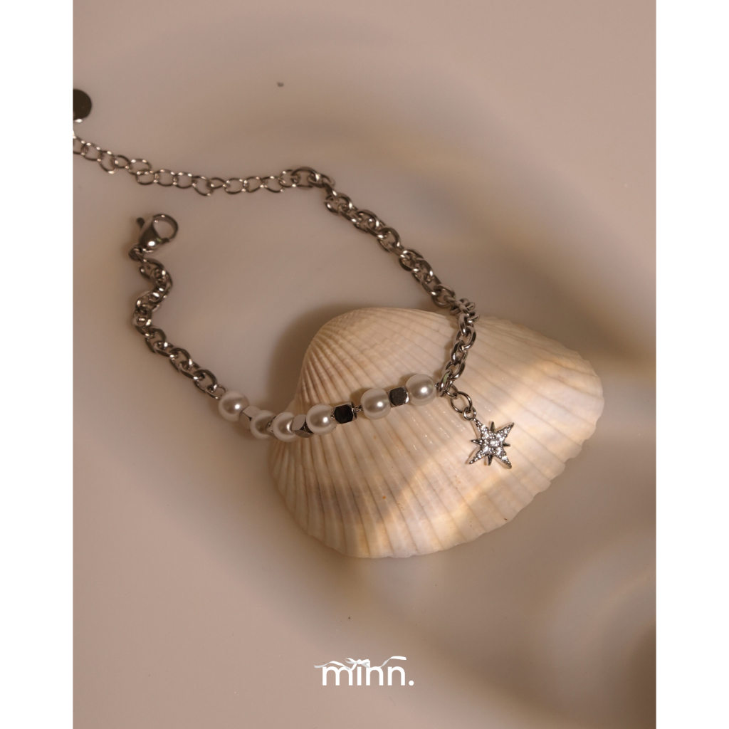 mihn. - Chain&Pearl SILVER Bracelet สร้อยข้อมือไข่มุกสีเงิน
