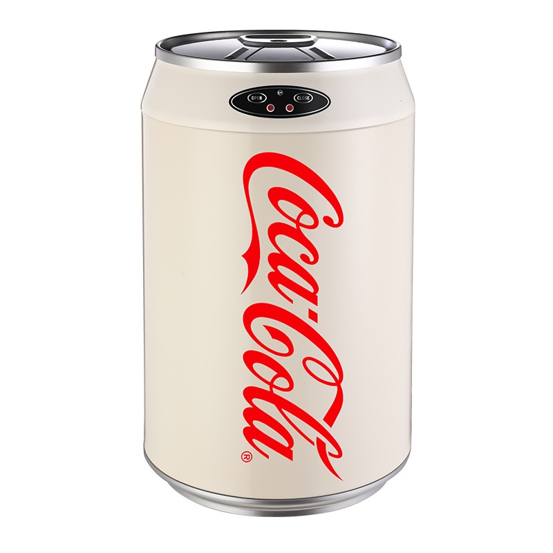 Stainless trash can ถังขยะอัตโนมัติ มีฝาปิดกลม สกรีนลาย Coca-Cola
