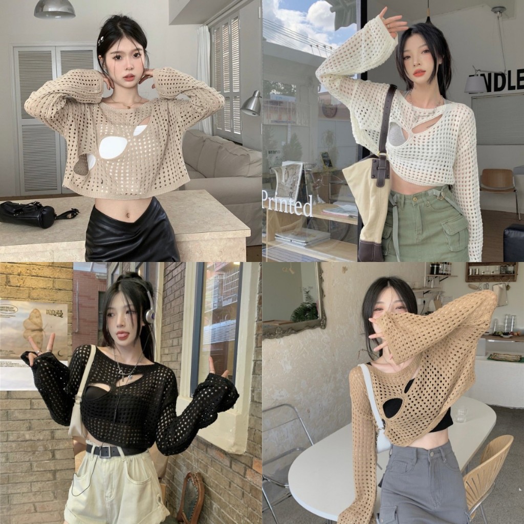 เสื้อคลุมสายถัก เสื้อคลุมซีทรูสายถัก ฉลุอกเฉียง​แซ่บสุด ใส่เดียวก็เซ็กซี่ ตาข่ายลายฉลุแบบแซ๋บๆ #1502136
