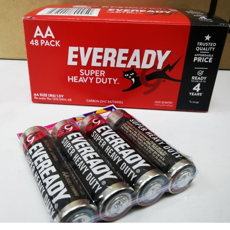 ยกกล่อง-ถ่าน AA - EVEREADY Super Heavy Duty Carbon Zinc ถ่าน ไซส์ AA 1.5V แพ็ค 4 ก้อน R6 แท้ศูนย์-ถ่