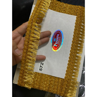 ยกพับ15เมตร ระบายพู่สีทอง เทปทอง ชายครุย พู่ชายครุย